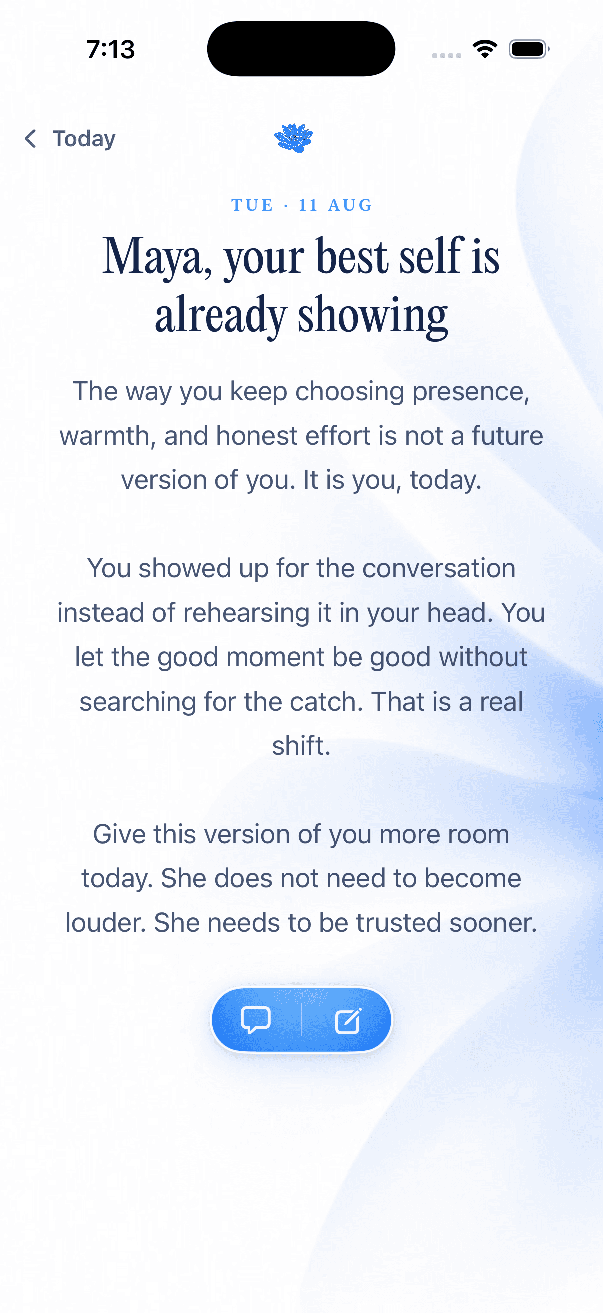 A Natus Daily Note, a short personal message written from your own context