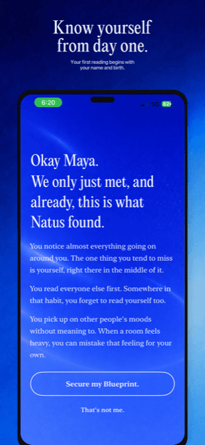The Natus First Reading, a personal reading built from your name and birth details