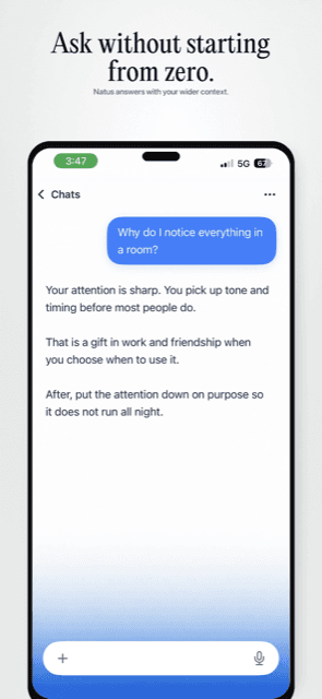 Natus Ask answering a personal question using the context of your journal
