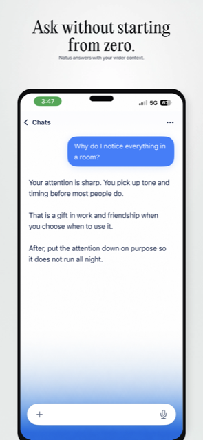 Natus app screen: ask with context