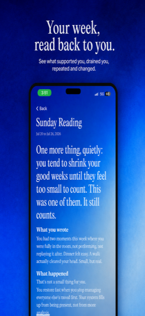 Natus app screen: your week read back