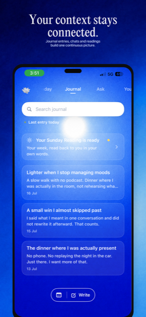Natus app screen: context stays connected